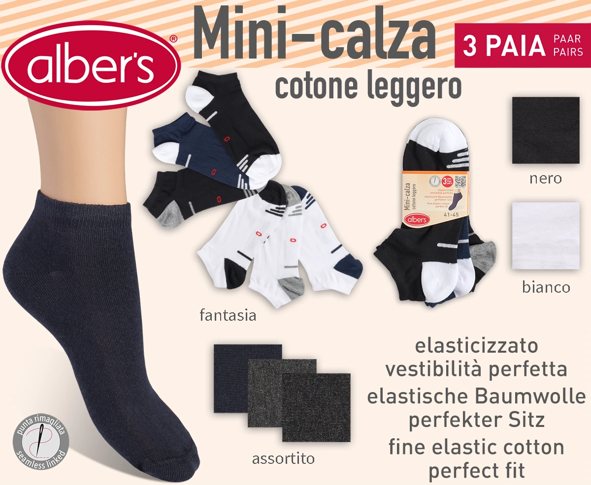 DAMEN & HERREN SNEAKER SOCKE MINI-CALZA 3 PAAR